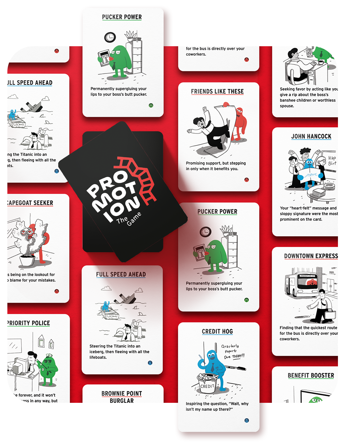 Promotion characters trying to climb the corporate ladder